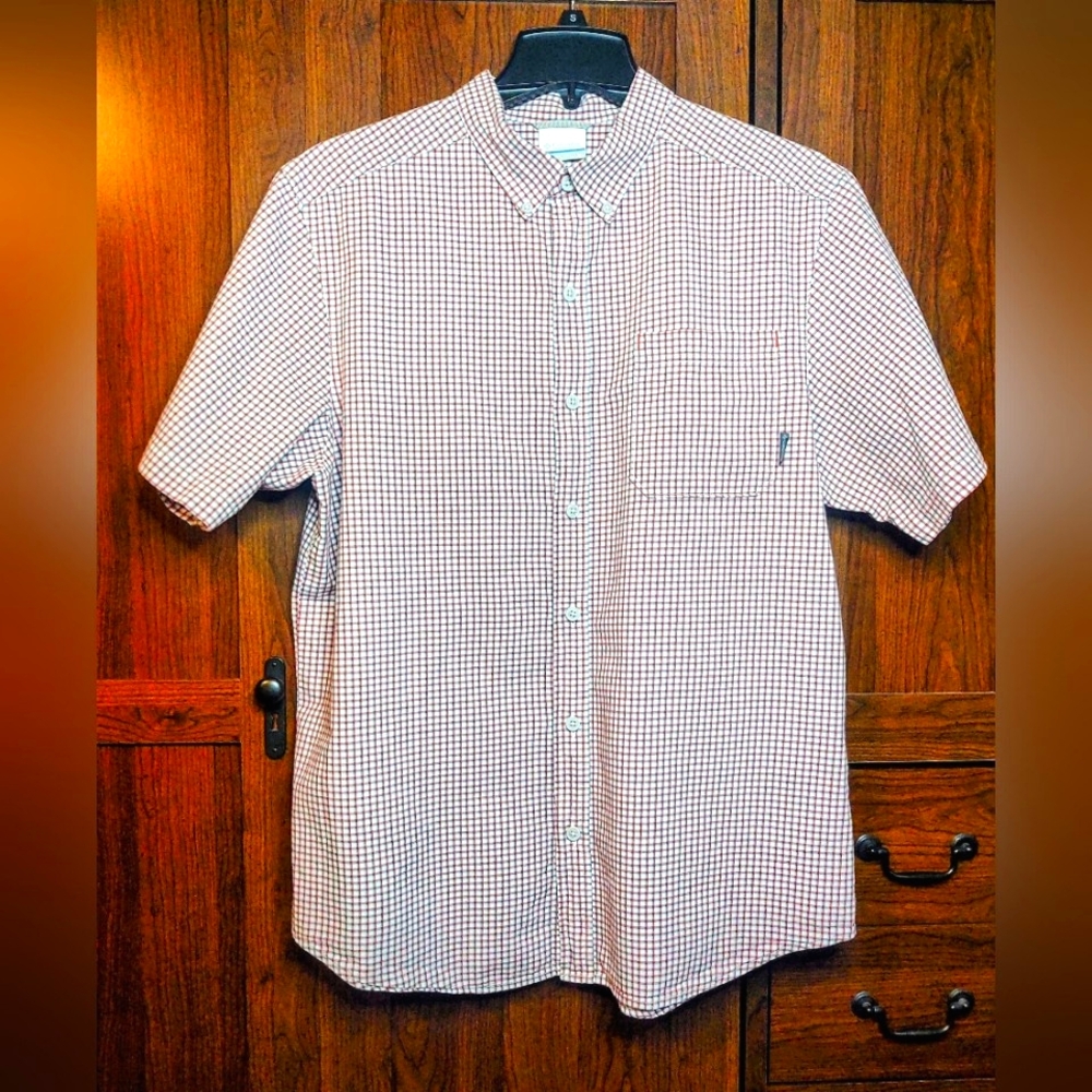 Columbia Men's Button Up Sz M Short Sleeve Red/White
